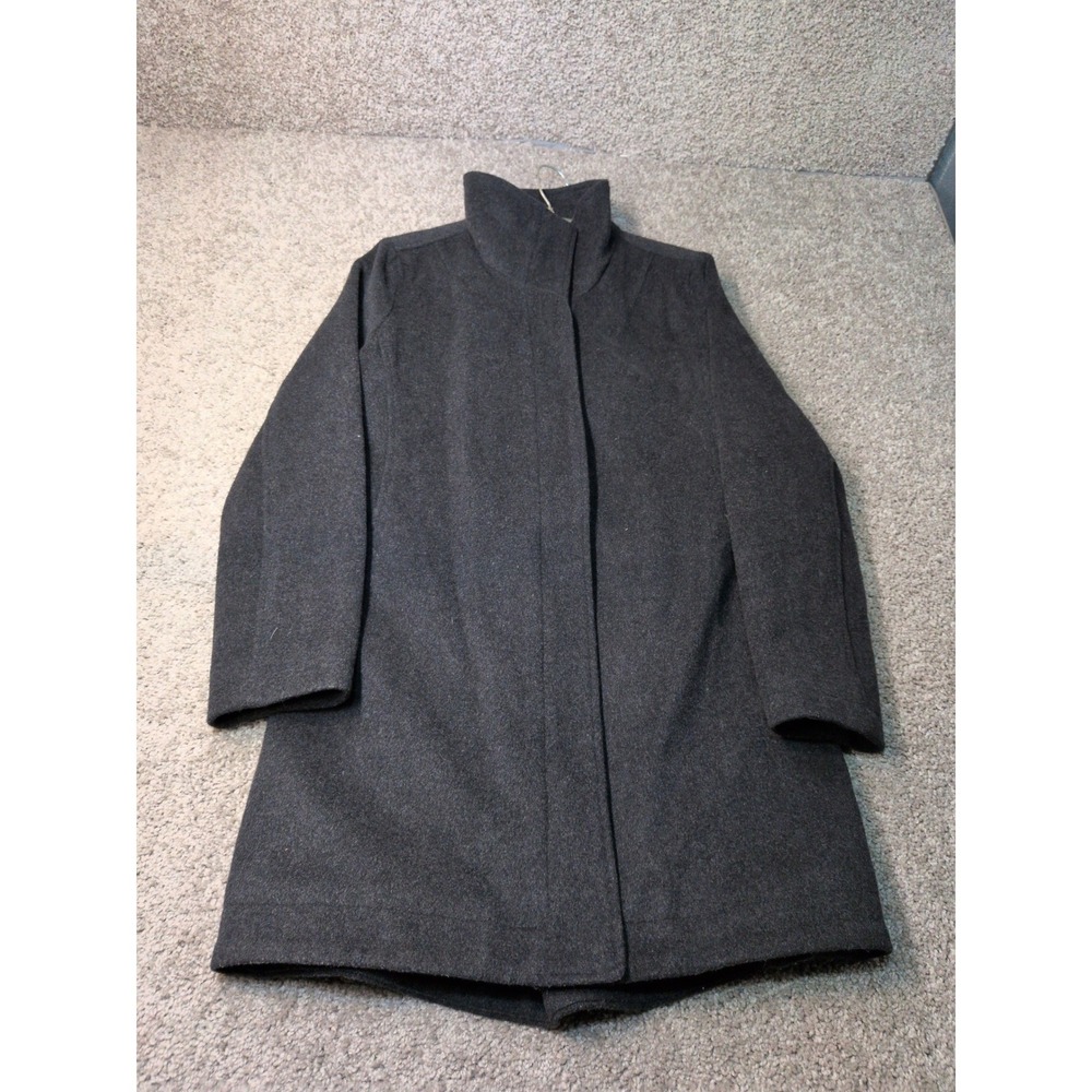 Pendleton Womens Wool Coat Charcoal Grey Stand Collar Striped Lining Size S